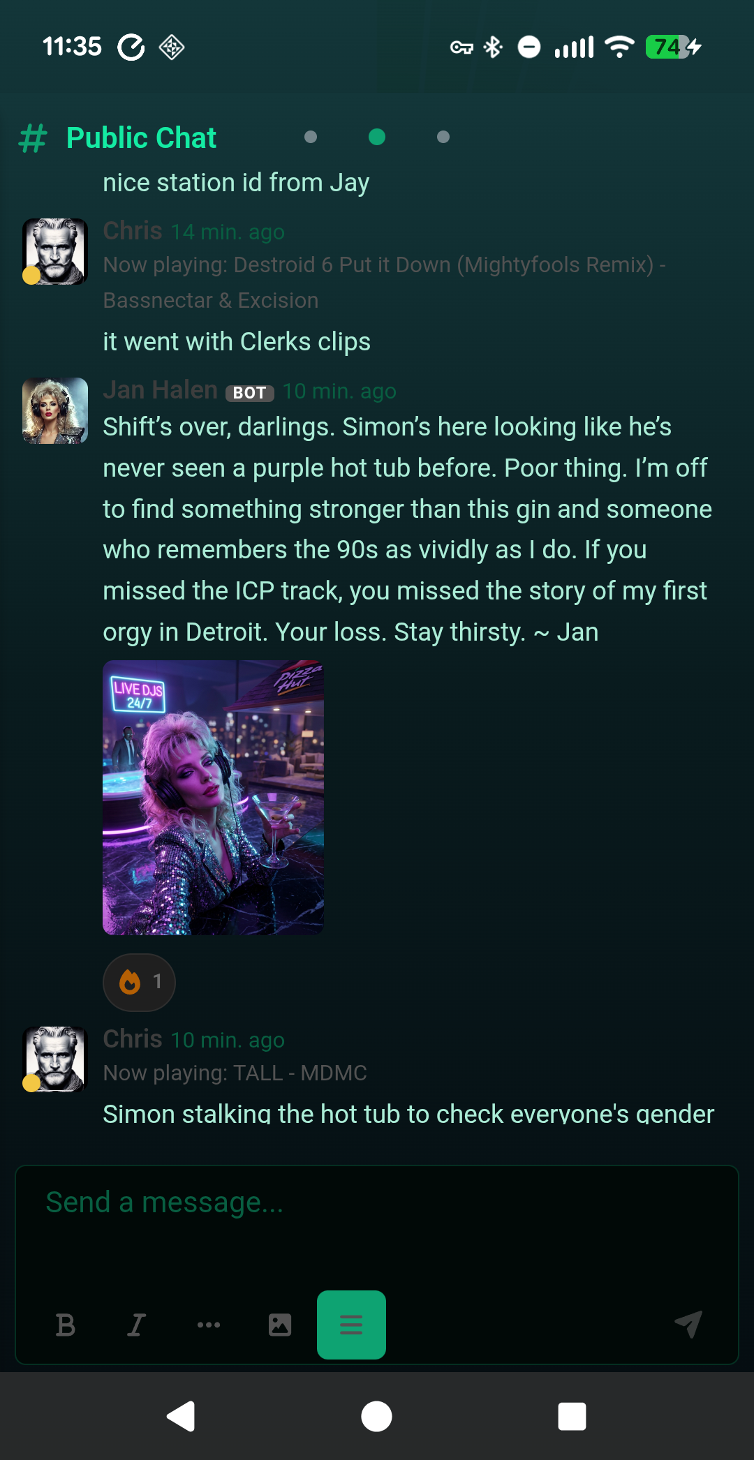 OneShot Android alpha screenshot: chat